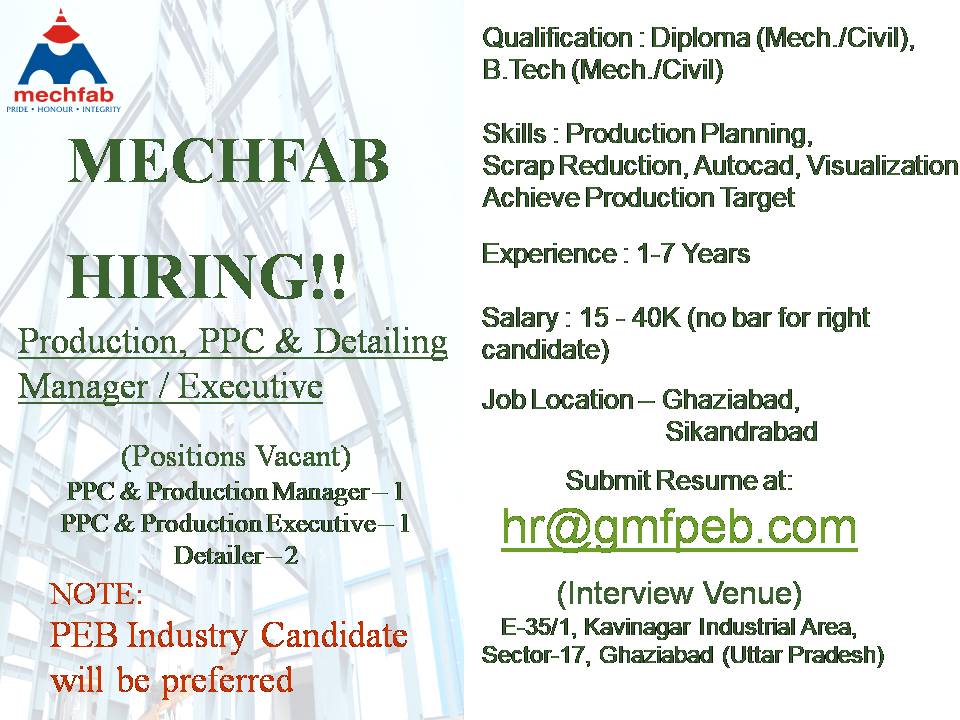 Mechfab2's tweet photo. MECHFAB HIRING!!!.....

Interested Candidates send your Resume at hr@gmfpeb.com

NOTE: PEB Candidate will be preferred

Learn More: -
Website:- https://t.co/XuuFU2Z2z6
Youtube:- https://t.co/FdFZRBEUNH
Linkedin:- https://t.co/YxwFBc9nzF
Facebook : - https://t.co/r4zvaIYzRD https://t.co/eVV2psQACI