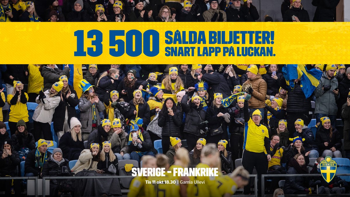 gotevent's tweet photo. 13 500 biljetter är redan sålda till damlandskampen mellan Sverige och Frankrike på Gamla Ullevi den 11 oktober. Nu etableras ytterligare 1 000 sittplatser på arenan! Läs mer här: https://t.co/v7iOzlxcVH https://t.co/M5yewFwD8F