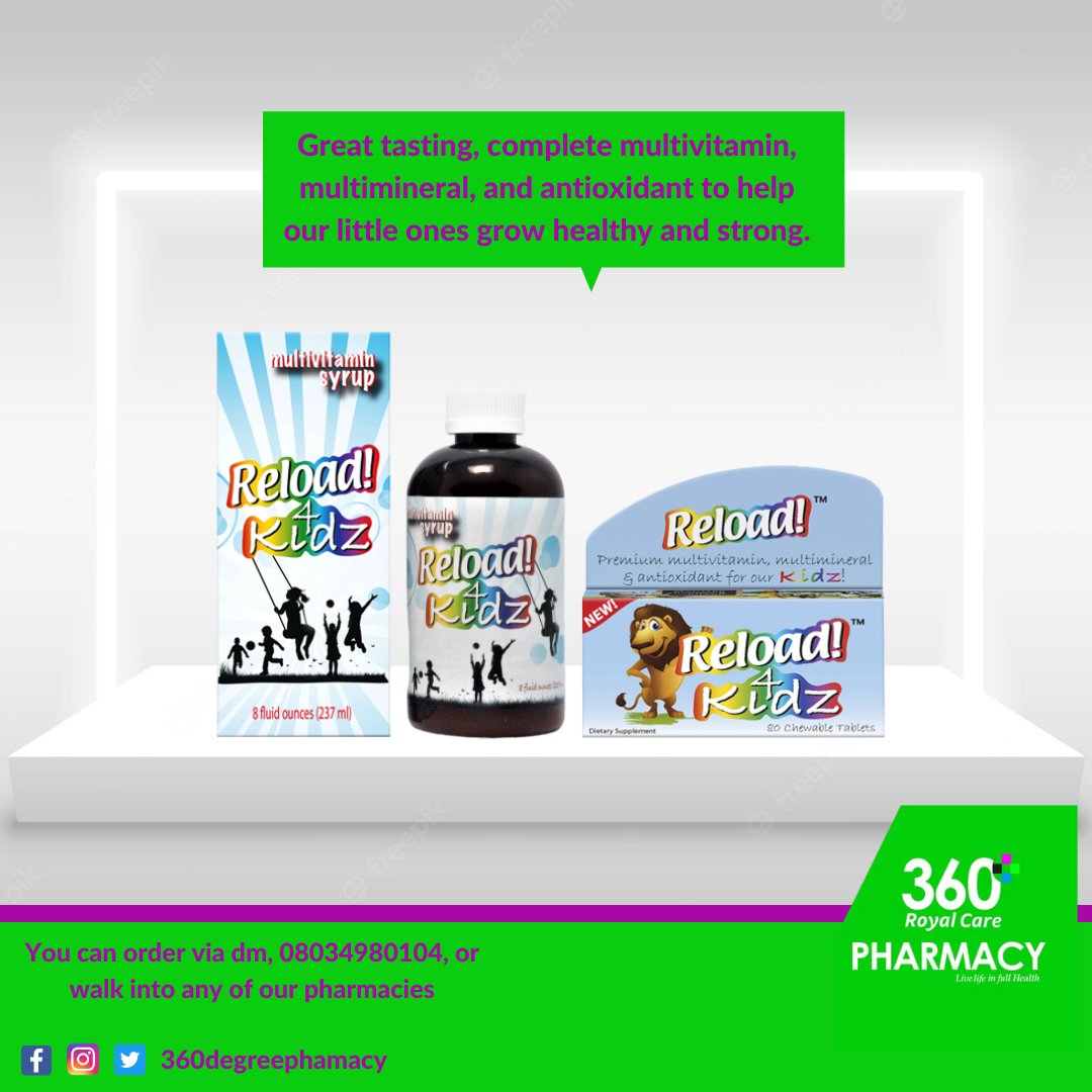 360degreepharm's tweet photo. NEED A SUPPLEMENT THAT SUPPLIES ALL THE NECESSARY MULTIVITAMINS FOR YOUR KIDS?!
You can order via dm, 08034980104, or walk into any of our pharmacies.
#multivitamine #reload4kids #reload #supplements #pharmacy #pharmacist Beyonce ASUU and FG #HouseOfTheDragon BamBam #BBnaija https://t.co/qyqE6kVd2b