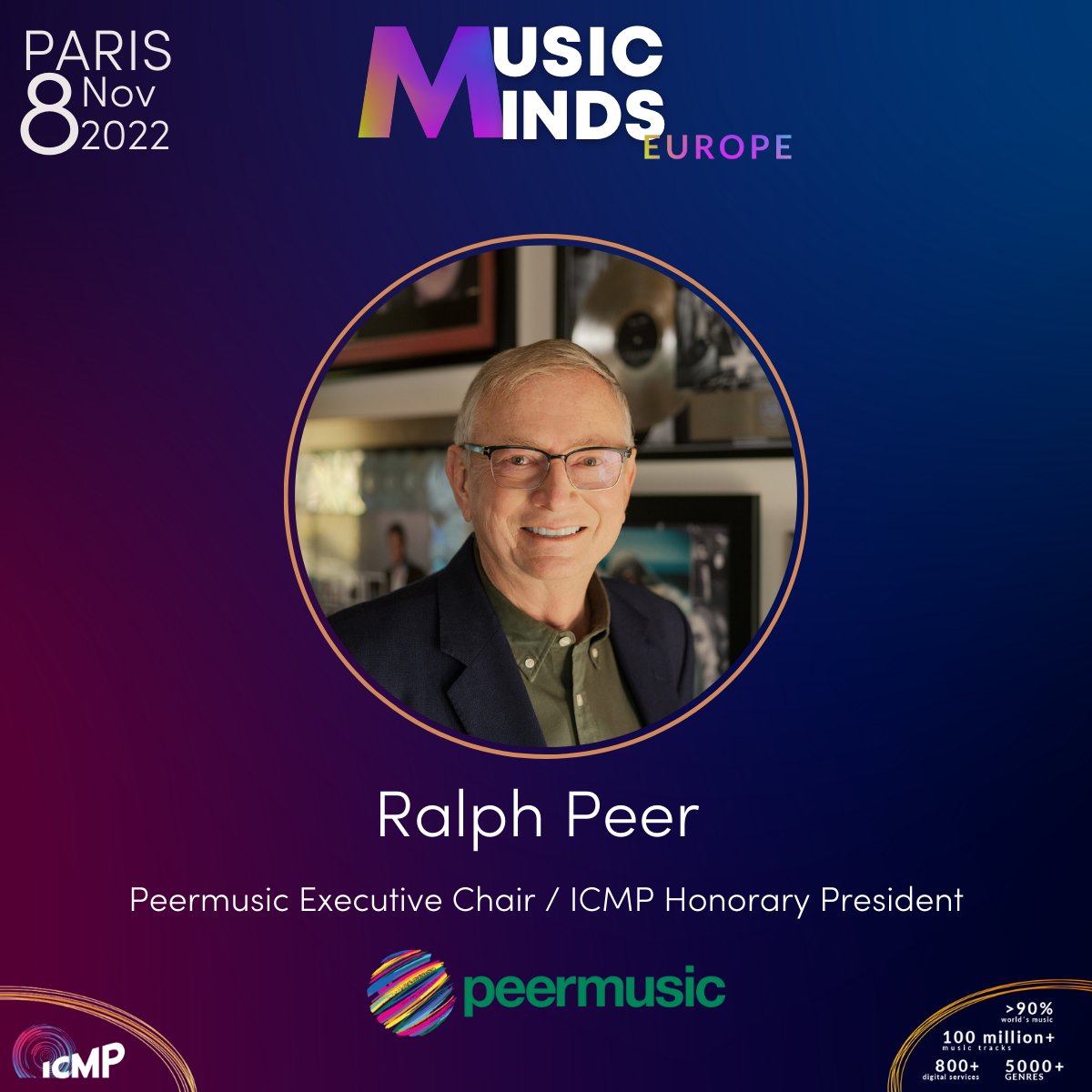 𝗦𝗣𝗘𝗔𝗞𝗘𝗥 𝗖𝗢𝗡𝗙𝗜𝗥𝗠𝗔𝗧𝗜𝗢𝗡🚨

𝗠𝘂𝘀𝗶𝗰𝗠𝗶𝗻𝗱𝘀 - 𝗘𝘂𝗿𝗼𝗽𝗲
🗓️8 Nov.
📍Paris
🎟️bit.ly/3DI7Xoe

Get a ticket &amp; join <a href="/RalphPeer/">Ralph Peer, II</a> [<a href="/NMPAorg/">NMPA</a> /<a href="/peermusic/">peermusic</a>] as we talk #music markets, #creativity, #tech, #data  &amp; law.👀 more details soon.