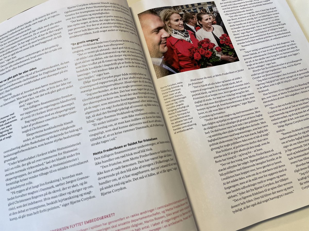 Det nye <a href="/Altingetdk/">Altinget</a>-magasin er på gaden. Her kan du læse om, hvorda Corydon mener, at “<a href="/regeringDK/">Regeringen</a> ligger, som den har redt” i forhold til kritikken af, man har politiseret embedsværket. Var det ikke gået galt med minksagen, var det gået galt et andet sted, lyder det. #dkpol