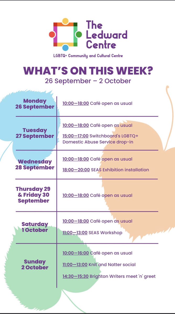 Here’s what’s on at the centre this week. Do come along!