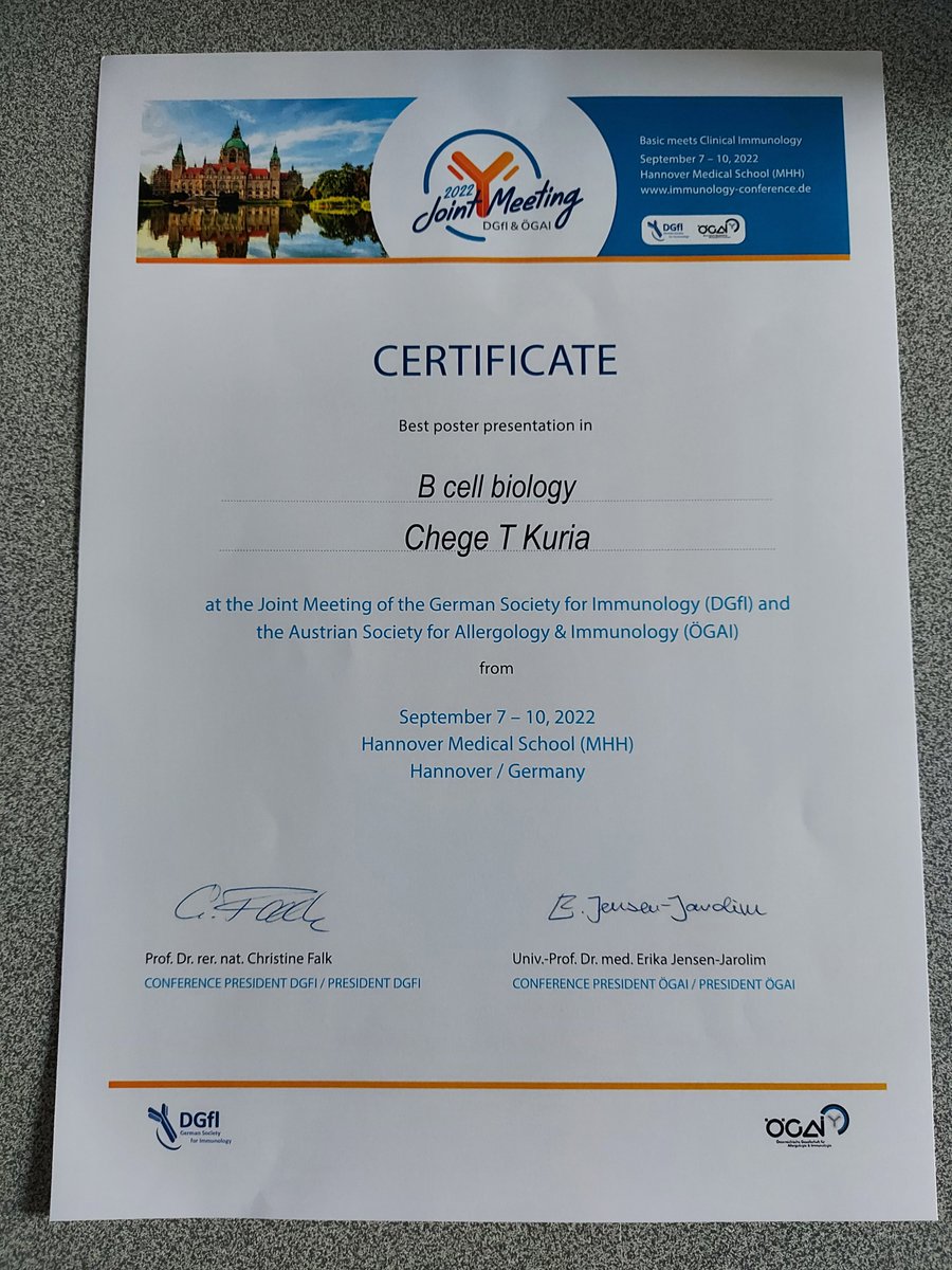 My certificate for the best poster presentation in the B cell biology session has finally arrived 💪💪💪
#immunology22  #DGfI