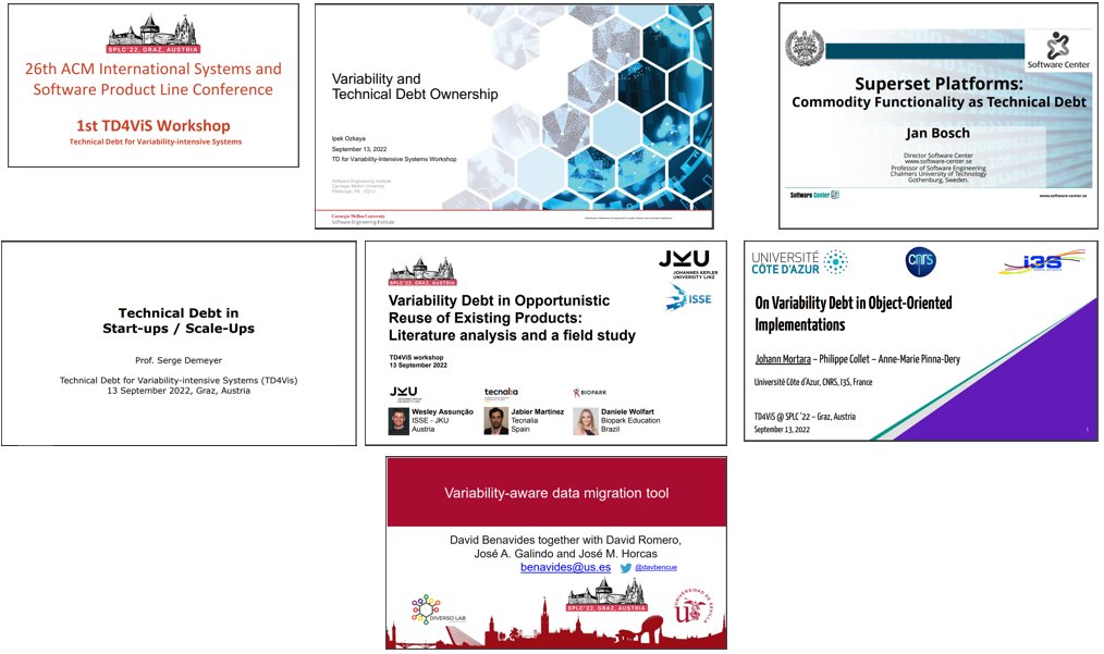 Jabier Martinez (@jabier_lab) on Twitter photo ▶️All the slides from the 1st #TechnicalDebt for Variability-intensive Systems workshop (TD4ViS) <a href="/splcconf/">SPLC 2025</a> are online
td4vis.github.io/2022
Welcome slides,
<a href="/ipekozkaya/">Ipek Ozkaya</a>, <a href="/JanBosch/">JanBosch</a> keynotes,
<a href="/DemeyerSerge/">Serge Demeyer</a>, <a href="/wesleyklewerton/">Wesley K. G. Assunção</a>, <a href="/JohannMortara/">Johann Mortara</a> lightning talks,
<a href="/davbencue/">David Benavides</a> presentation ▶️All the slides from the 1st #TechnicalDebt for Variability-intensive Systems workshop (TD4ViS) <a href="/splcconf/">SPLC 2025</a> are online
td4vis.github.io/2022
Welcome slides,
<a href="/ipekozkaya/">Ipek Ozkaya</a>, <a href="/JanBosch/">JanBosch</a> keynotes,
<a href="/DemeyerSerge/">Serge Demeyer</a>, <a href="/wesleyklewerton/">Wesley K. G. Assunção</a>, <a href="/JohannMortara/">Johann Mortara</a> lightning talks,
<a href="/davbencue/">David Benavides</a> presentation