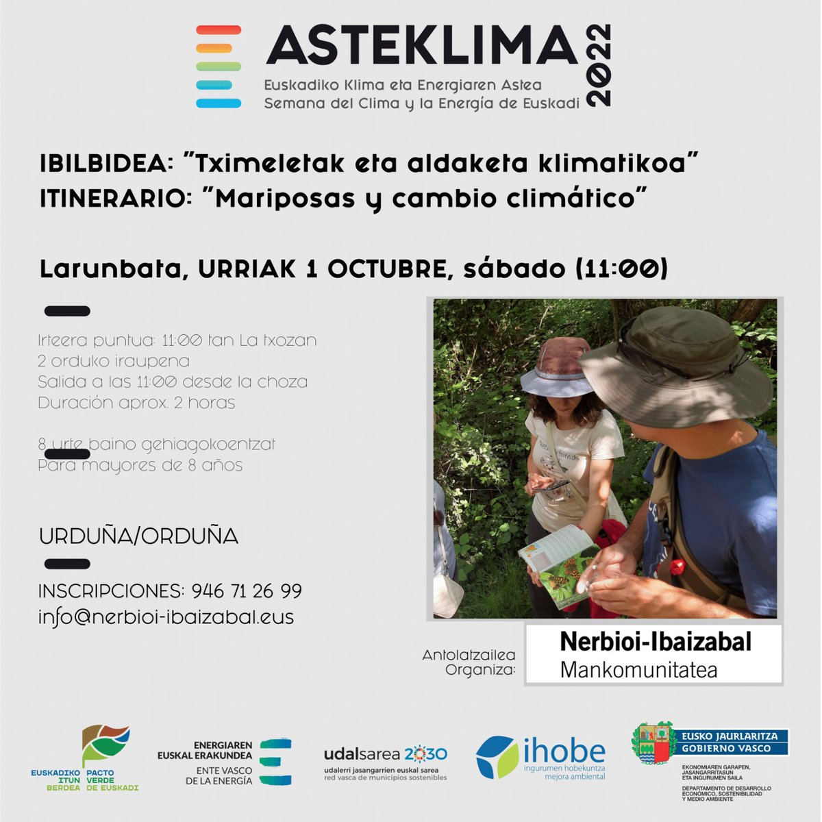 urdunakoudala's tweet photo. 🦋🔍➡ '#Tximeletak eta aldaketa klimatikoa' #ibilbidea-n parte hartu nahi? ✍️ Eman izena: 946 71 26 99 edo info@nerbioi-ibaizabal.eus 

🦋🔍➡ ¿Quieres participar en el #recorrido '#Mariposas y cambio climático'? ✍️ Inscríbete: 946 71 26 99 o info@nerbioi-ibaizabal.eus https://t.co/n9U1XDKCvE