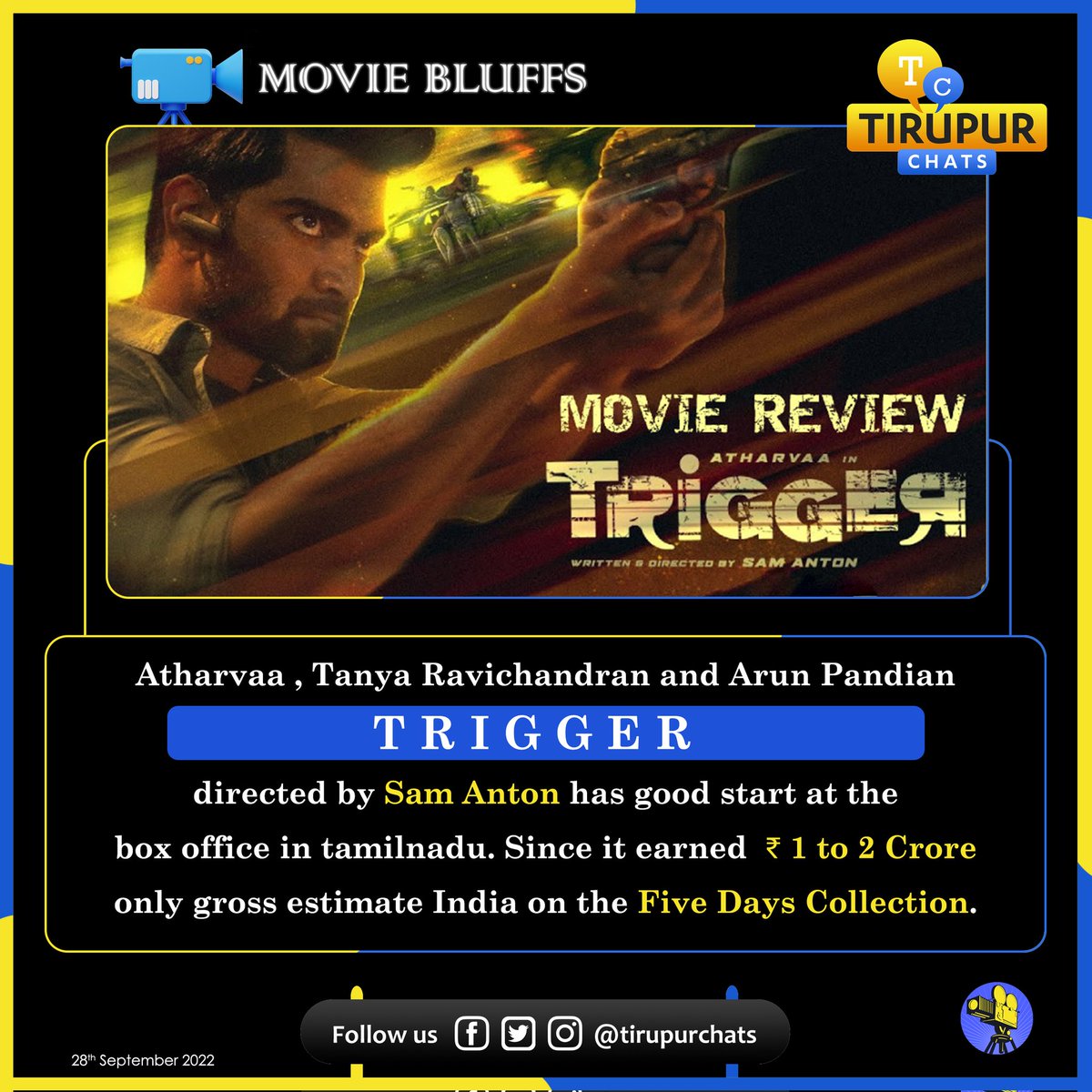 tirupurchats's tweet photo. 🎬 Share your opinion on #sinam movie📽️🎟️ #triggermovie #triggermoviereview
Film: TRIGGER
#moviebluffs #tirupurchatsmoviebluffs #letschattirupur #movies #tamilmovie #moviereview #southindianmovies
"நம்மையும் நாட்டு மக்களையும் காப்போம்" - @tirupurchats
✍️
#tirupurchats https://t.co/l58LqpXtVj