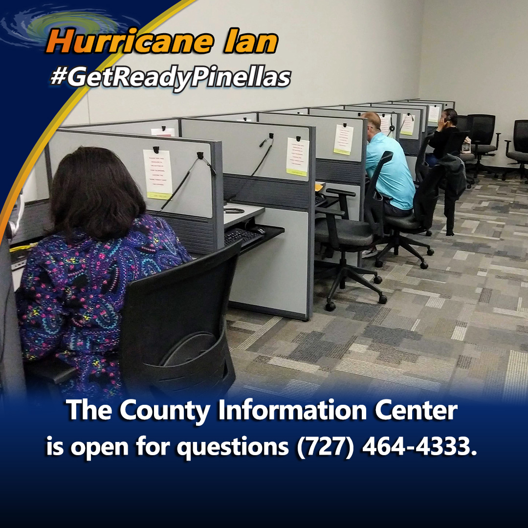 PinellasGov's tweet photo. Questions about Hurricane Ian? The County Information Center is open overnight for storm questions at 727-464-4333. Remember, this is NOT an emergency line. For emergencies, dial 911. #GetReadyPinellas #PCIan #HurricaneIan https://t.co/tT2YYr4tas