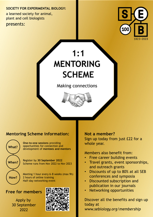 2 days left to register your interest for the <a href="/SEBiology/">SEB @sebiology.bsky.social</a> Mentoring Scheme

Deadline is 30/09 so do not miss this opportunity ⏰

Apply now ⬇️
sebiology.org/centenary/ment…