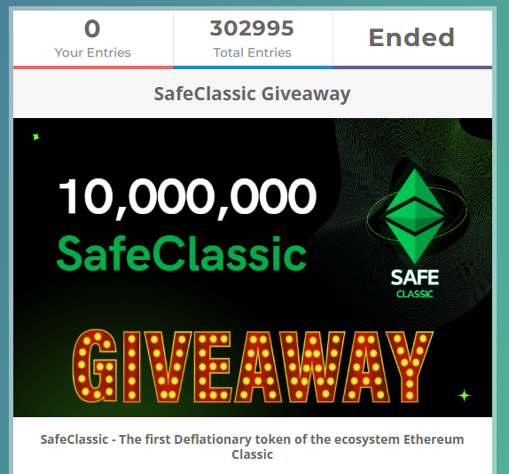 SafeClassic's tweet photo. #SafeClassic Giveaway Ended 🔥
Total Entries - 302995
Total Users - 6930
Thanks to everyone who took part! 🔥
The results of the giveaway will be announced on October 9! 😍
#ETCArmy #ETC $ETC #EthereumClassic #DEFI https://t.co/f3ngyZ08hg