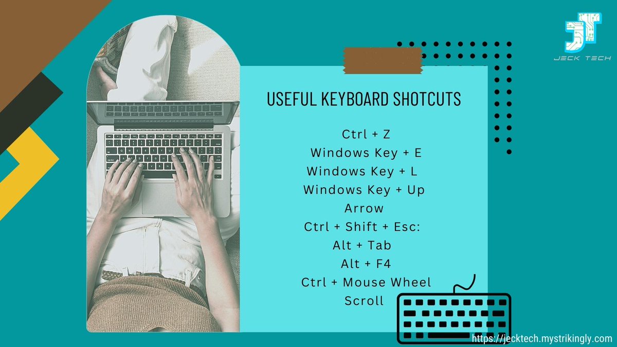 jeckodeleon's tweet image. In our digital 🌐 world today, almost everything is done electronically. 👇Pressing two or three keys on the keyboard might save you time⏱️.
▶️Ctrl + Z: Undo ▶️Windows Key + E: Open File Explorer ▶️Windows Key + L: Lock your screen

jecktech.mystrikingly.com
#JTVA
#DataEncoder