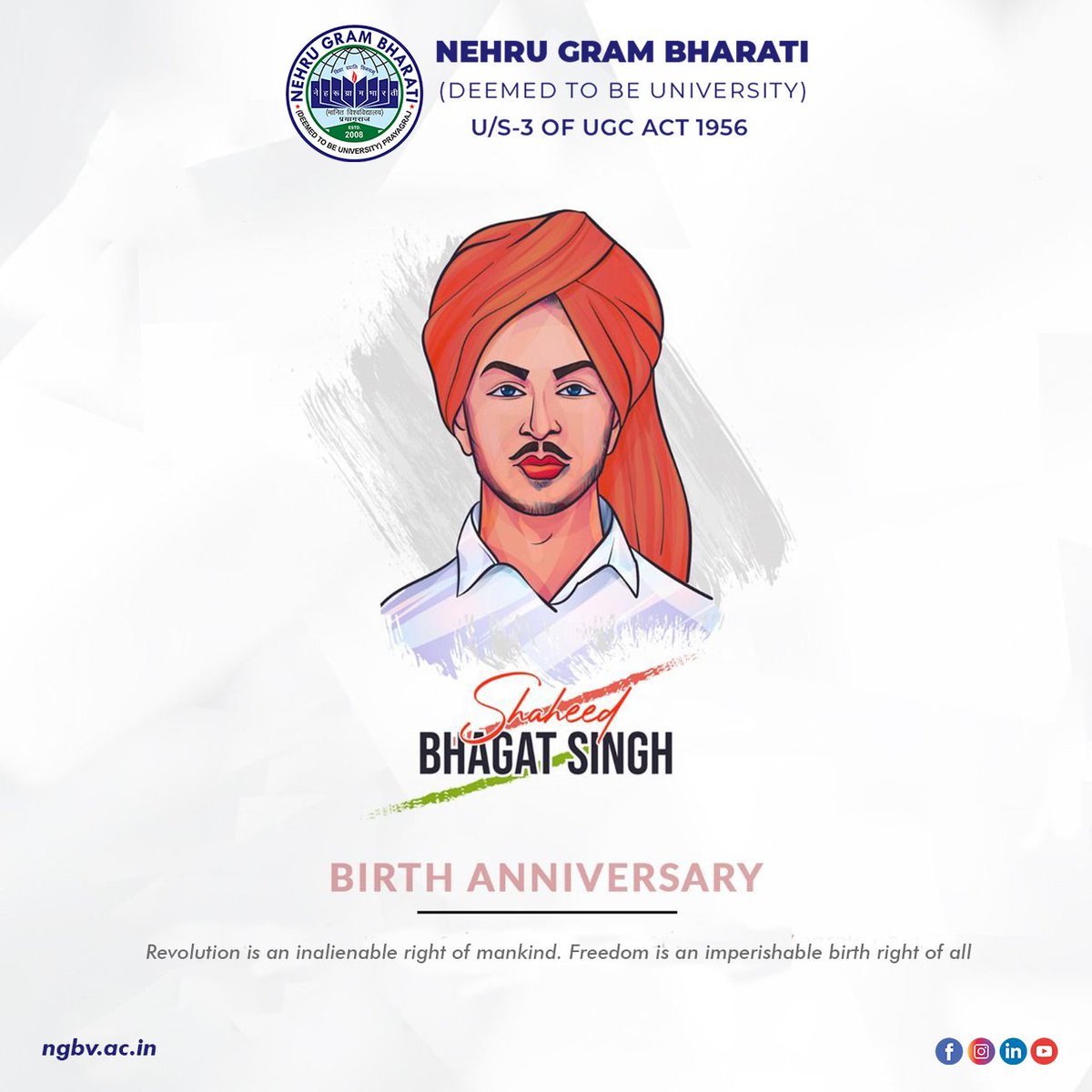 NehruGram's tweet photo. Remembering the great revolutionary, Shaheed-e-Azam #BhagatSingh on his birth anniversary. His feelings of patriotism were not only restricted against British rule but also towards the division of India on communal lines. 

#LongLive #Legacy #ShaheedBhagatSingh #NehruGramBharati https://t.co/FDxJgwZ9os