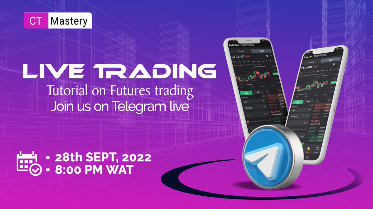 copyme_trade's tweet photo. CTMastery Live Trading Tutorial is in full effect. π
π£οΈAre you interested in learning more about futures trading? ‡οΈ
Join us tonight on Telegram for our live trading tutorial! ‡οΈ
π: Wednesday, Sep. 28, 2022.
π: 8 pm WAT.
#CTMastery #nigeriabitcoincommunity
#cryptotrading https://t.co/zDJotmKgyp