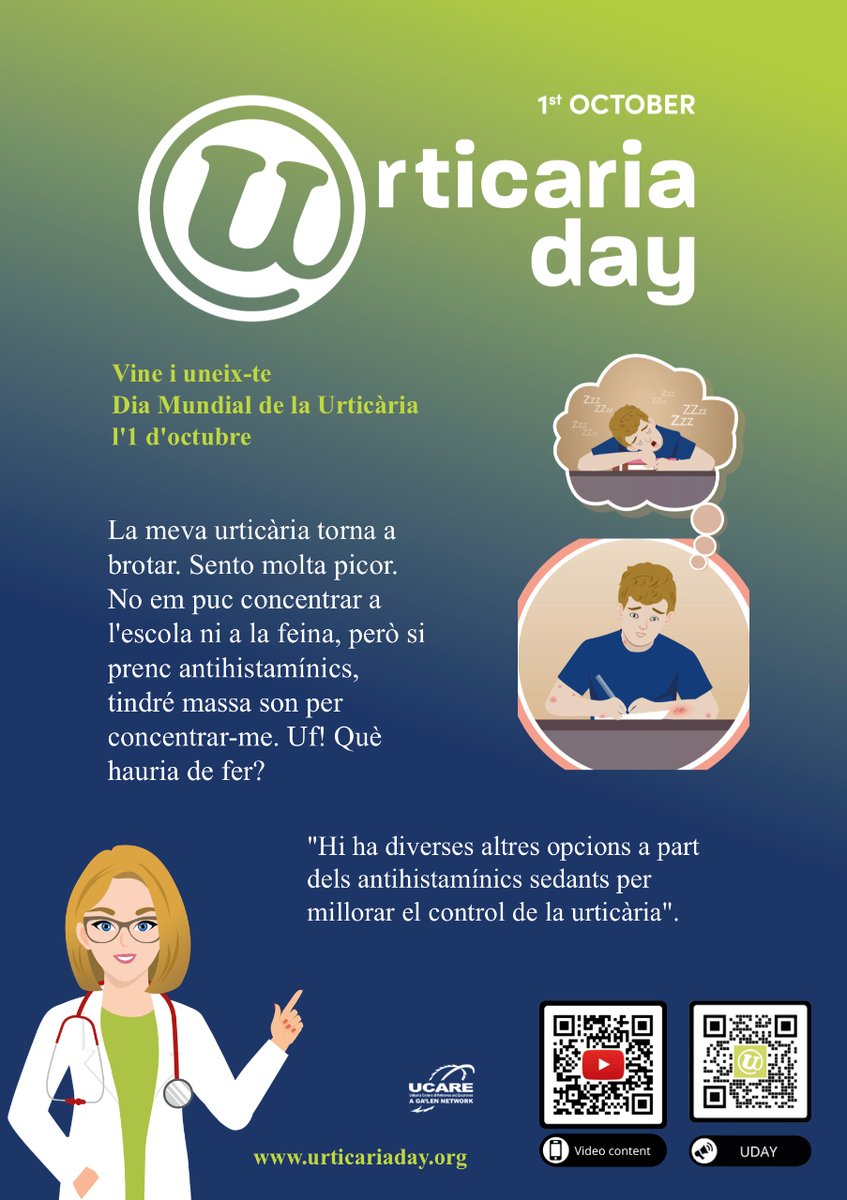 El dia 1 d’octubre és el Dia Mundial de la #urticaria #WorldUrticariaDay. 
#alergiaVH és un centre acreditat #URCARE a nivell internacional on veiem als malats afectes d’ #UrticariaCronica.  <a href="/vallhebron/">Vall d'Hebron</a>