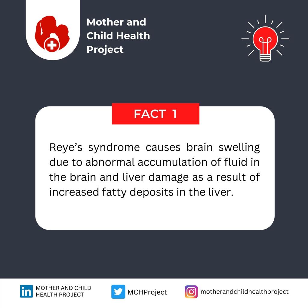MCHProject's tweet photo. Wednesday facts:
#Facts about Reye’s syndrome . 

Click the link below to visit our social media pages.:

https://t.co/aPuS9boF7e

Don't forget to like, share and comment✨
.
.
#SDG #MotherandChildHealthProject #Wednesdayfacts https://t.co/dBQvBYqZXP