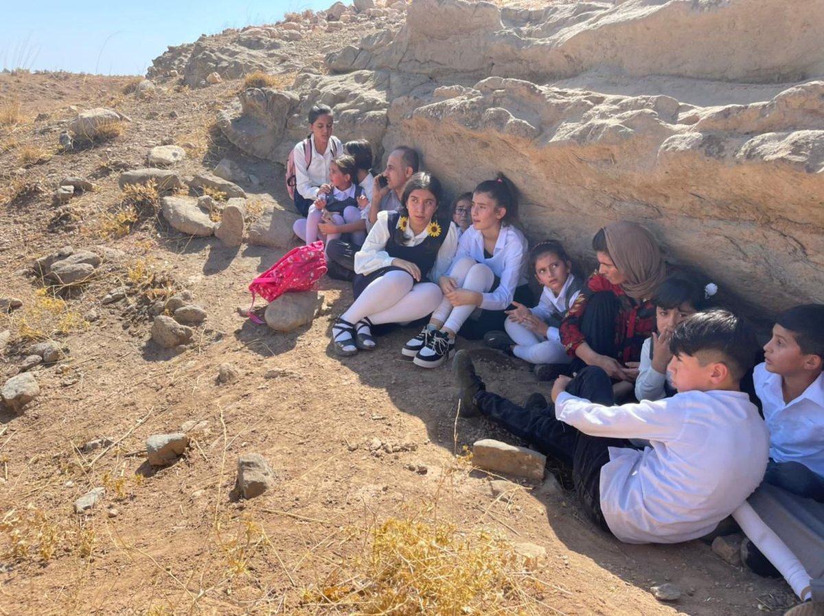 KamalChomani's tweet photo. Student children hiding from the Iranian bombing and missiles. https://t.co/iZfnb0st44