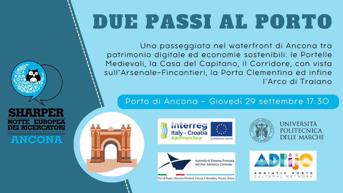 Adrijoroutes's tweet photo. “Strolling the Seaport: a walk through Ancona's waterfront between digital heritage and sustainable economies”.
This is the title of the event walk organised by Univpm and #ADSPMAC to promote the #ADRIJO platform More info: https://t.co/5O28U7DrlL
#REMEMBER https://t.co/xZxK69YvFQ