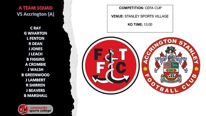FTFCCS_College's tweet photo. 🔴| MATCH DAY |🔴

🏆| Today our A &amp; B teams will play their first CEFA Cup games of the season...

🔴| Our ‘A’ team travel to Stanley Sports village to play @asfccommunity...

⚪️| Our ‘B’ team welcome @wfcfoundation_ to Poolfoot Farm... https://t.co/NzW6XWG3OB