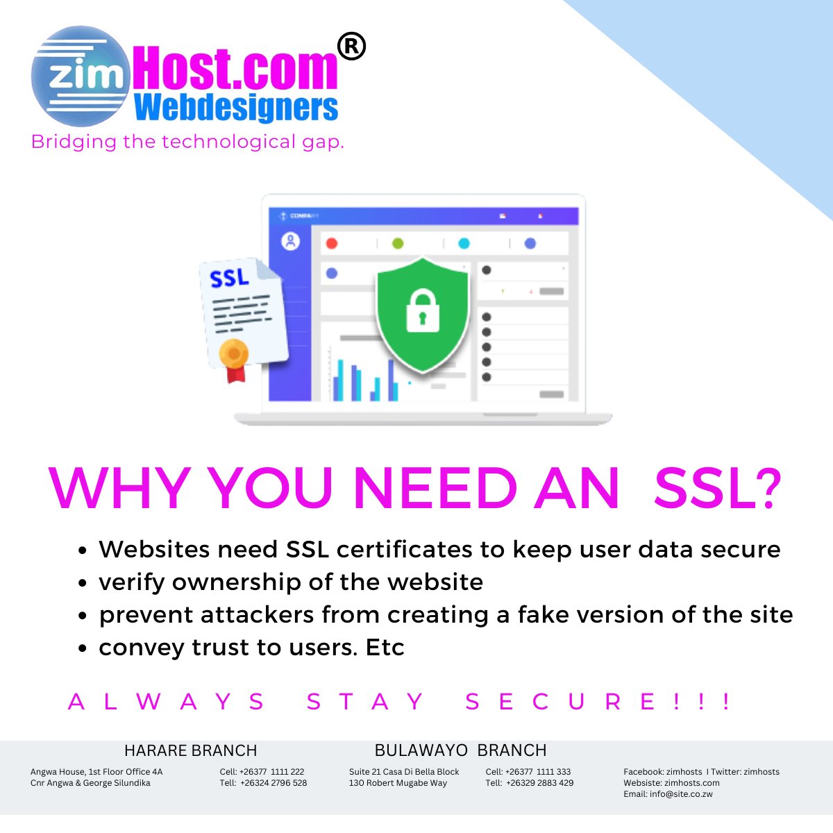 zimhosts's tweet photo. SSL Certificate appears in the address bar in the form of the lock icon. By looking at this, visitors are aware of the secured SSL connection. This helps them to evaluate that the site is secured. Get in touch with us and secure your website.

#zimhosts #zimhostswebdesigners #ssl https://t.co/LkQmzvAD62
