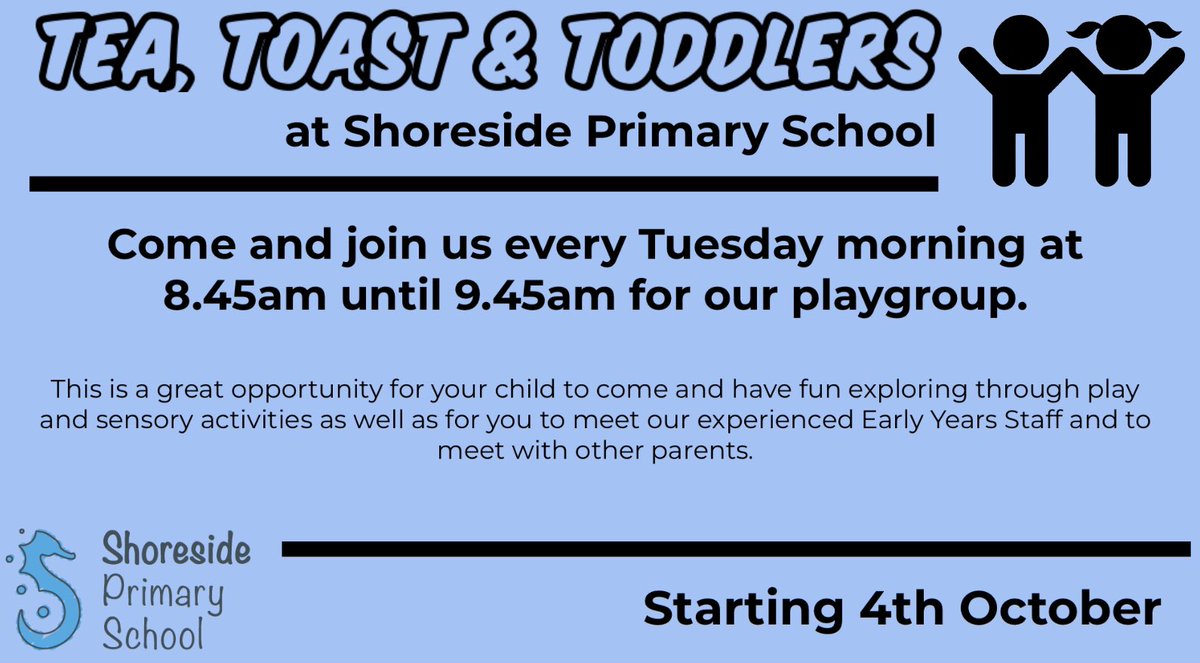 ShoresideNur's tweet photo. We are looking forward to the return of our Tea, Toast &amp; Toddlers on the 4th October at the new time of 8:45 until 9:45. We can’t wait to see you all and welcome new faces. @Shoreside1234 @MrPowerREMAT @MissKnipeREMAT https://t.co/Sjl4bJm6GR
