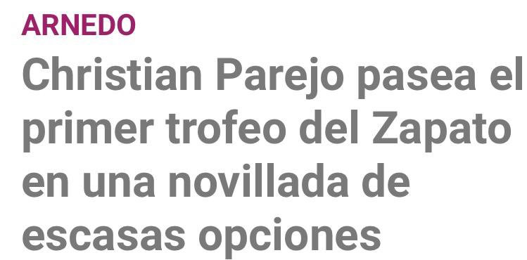 📣 SON JOUR 🔝

Hier présent à Arnedo, Christian a fait une très forte impression à tout le monde taurin ! 

Il a su exprimer au mieux sa tauromachie, et marquer tous les esprits 👏🏼

(Oreja / vuelta al ruedo) 

📸 Victor Luengo