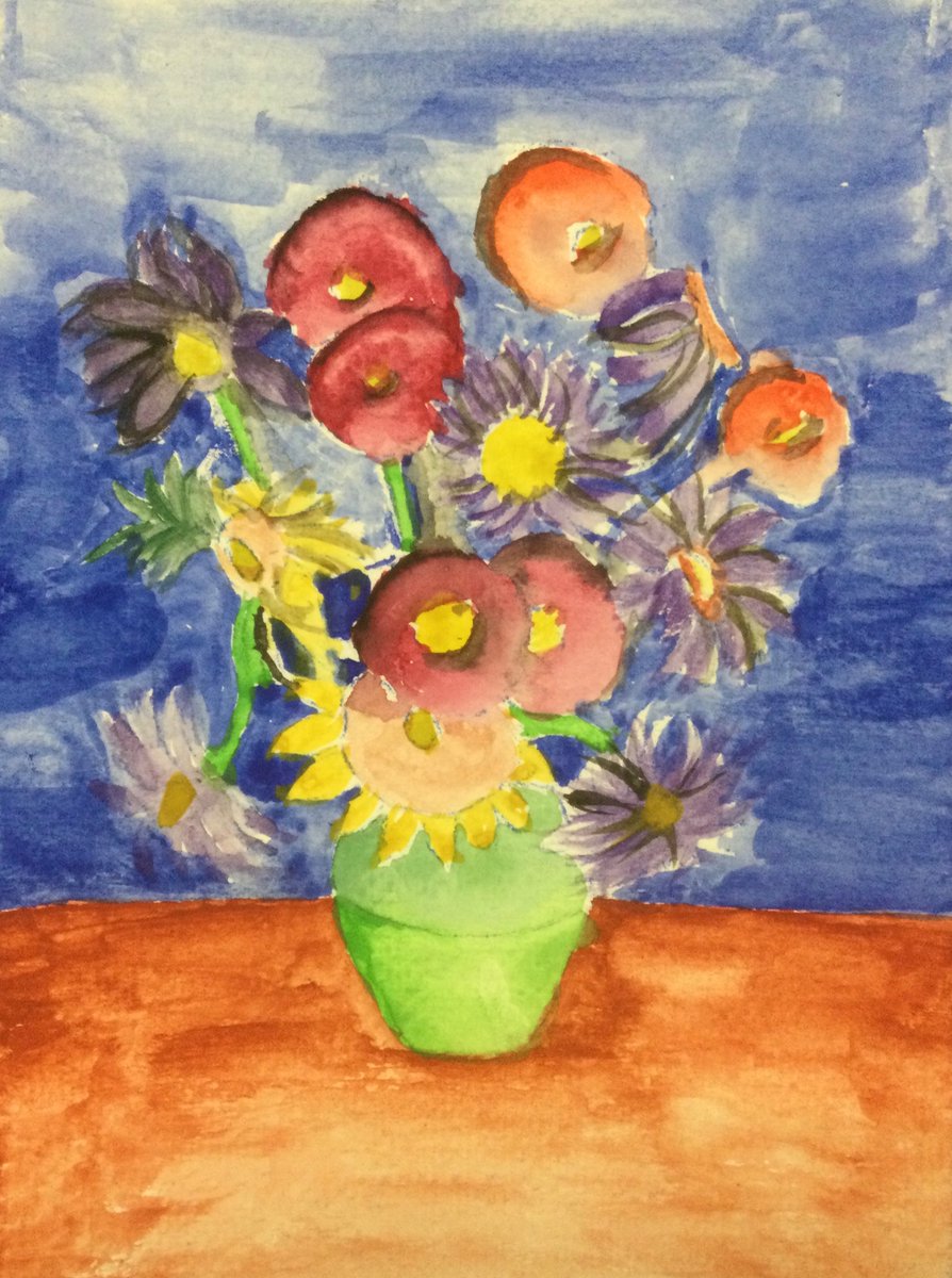 AnnJinOT's tweet photo. Practicing our watercolour painting skills on Poplar Ward
The ladies worked on pre-drawn outlines to create these stunning still life paintings
Fab use of colour in that flower vase &amp; look at those apples
#Proud #SelfExpression
@park_ot @NHSJennyB @CaraOates1 https://t.co/vXO7jE0bG6