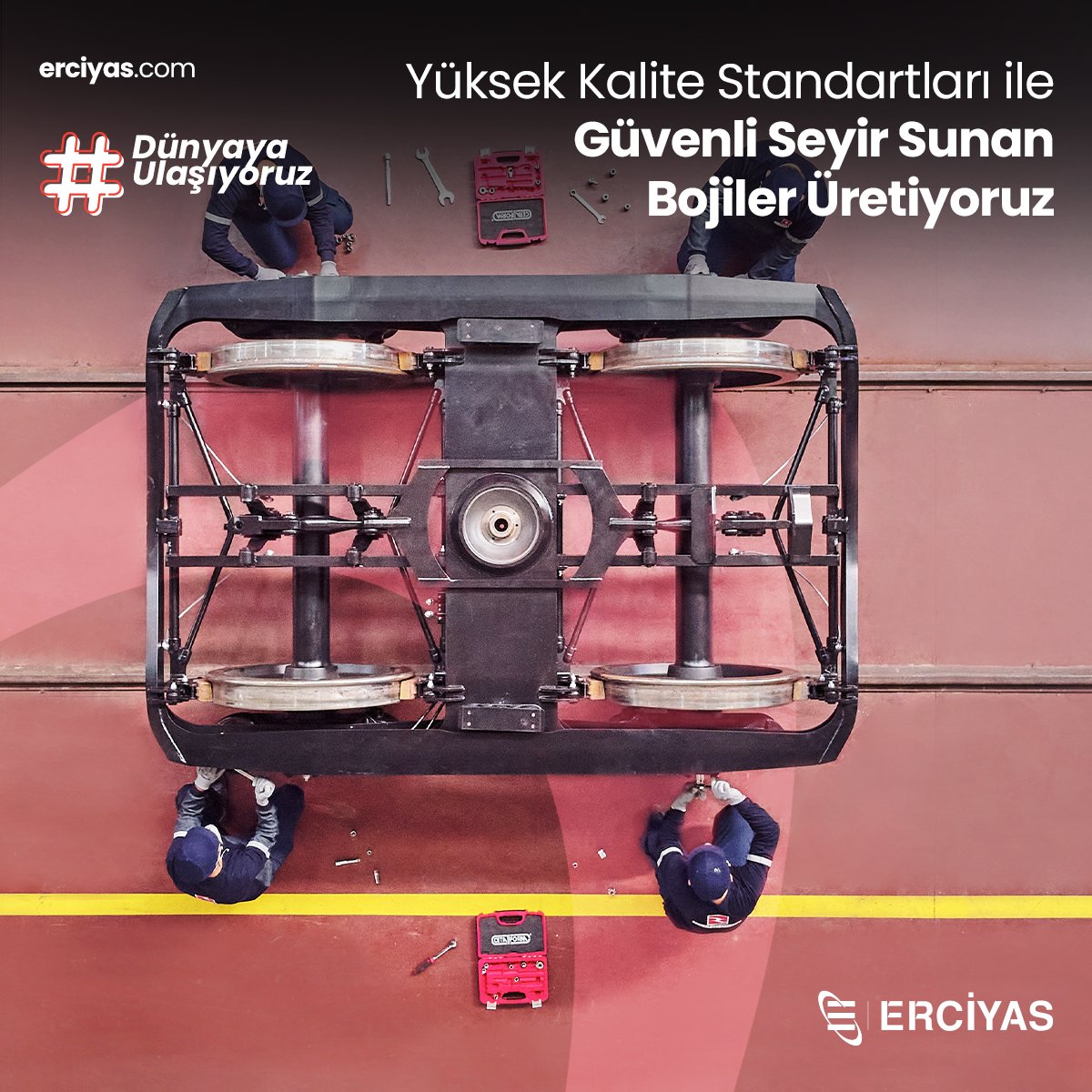 With our Erciyas Rail group, we produce high-quality products that will carry the railway industry forward. We #reachtheworld by producing bogies, one of the most important components of safe transit, together with all their parts, in accordance with UIC and TSI standards.