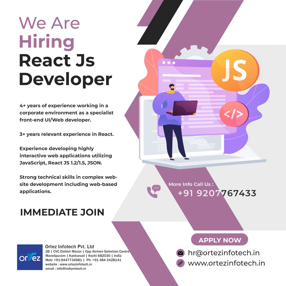 Ortez_infotech's tweet photo. Ortez Infotech Hiring React Js Developer
Apply now - https://t.co/G6rPDNmaxr
#developer #javascript #software #webddevelopment #ortez #resume #share #hiring #experience #ernakulam #cochin #kakkanad #kerala #keralajobs #hr https://t.co/J5muIzqXib