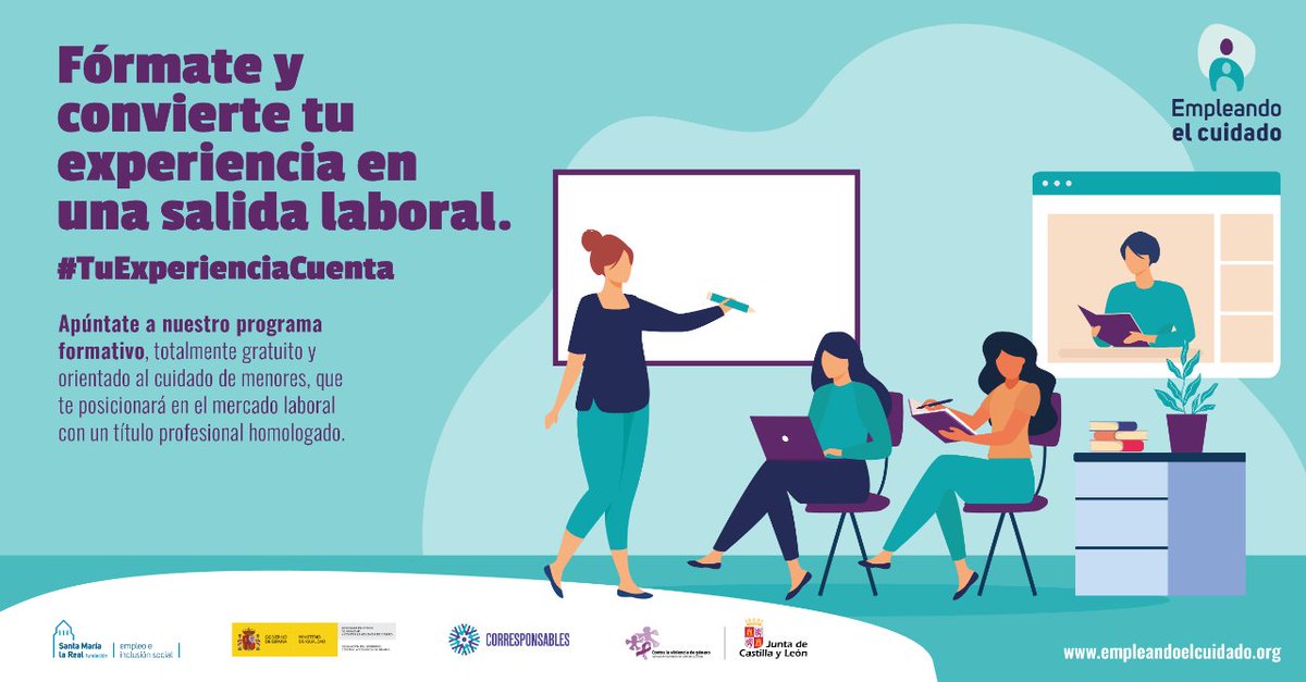 GrupoAspasia's tweet photo. ¿Llevas años cuidando de menores de manera no profesional en Castilla y León?

En “Empleando el Cuidado” de @AreaEmpleoFSMLR encontrarás las herramientas que necesitas para incorporarte al mercado laboral.

Toda la información 👇https://t.co/NOuggq5f9N https://t.co/KW4DD6io8n
