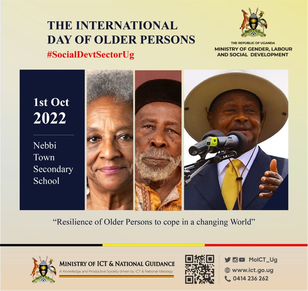 Just A reminder Every 1st Oct each year is Observed as International Day for Older Persons.

This Day is intended to draw attention to negative stereotypes & misconceptions about older persons & ageing, To enable them to realize their potential in any  society.#SocialDevtSectorUg