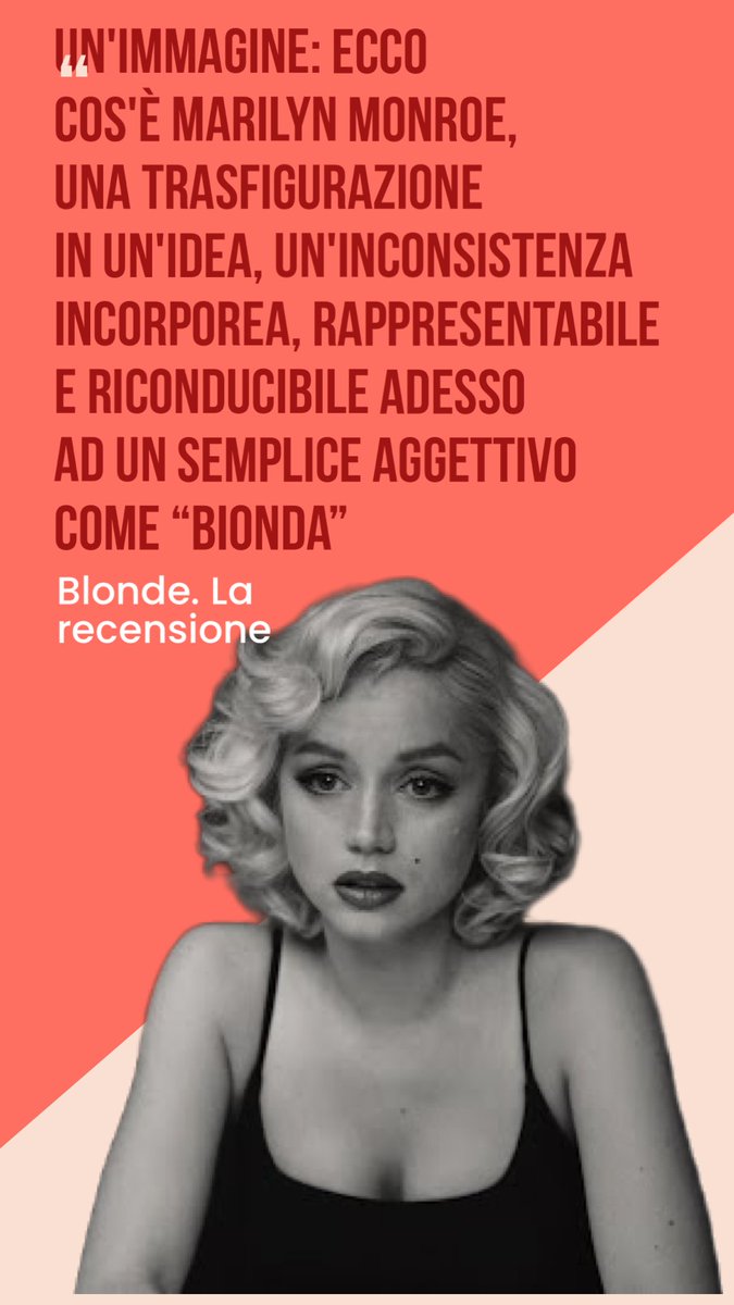 Da oggi su <a href="/NetflixIT/">Netflix Italia</a> non perdetevi #Blonde.
So che sarà un film divisivo, come divisiva è stata tutta l’esistenza di un’icona che voleva solo essere umana.
La mia recensione per <a href="/Everyeye/">Everyeye.it</a> 

cinema.everyeye.it/articoli/recen…