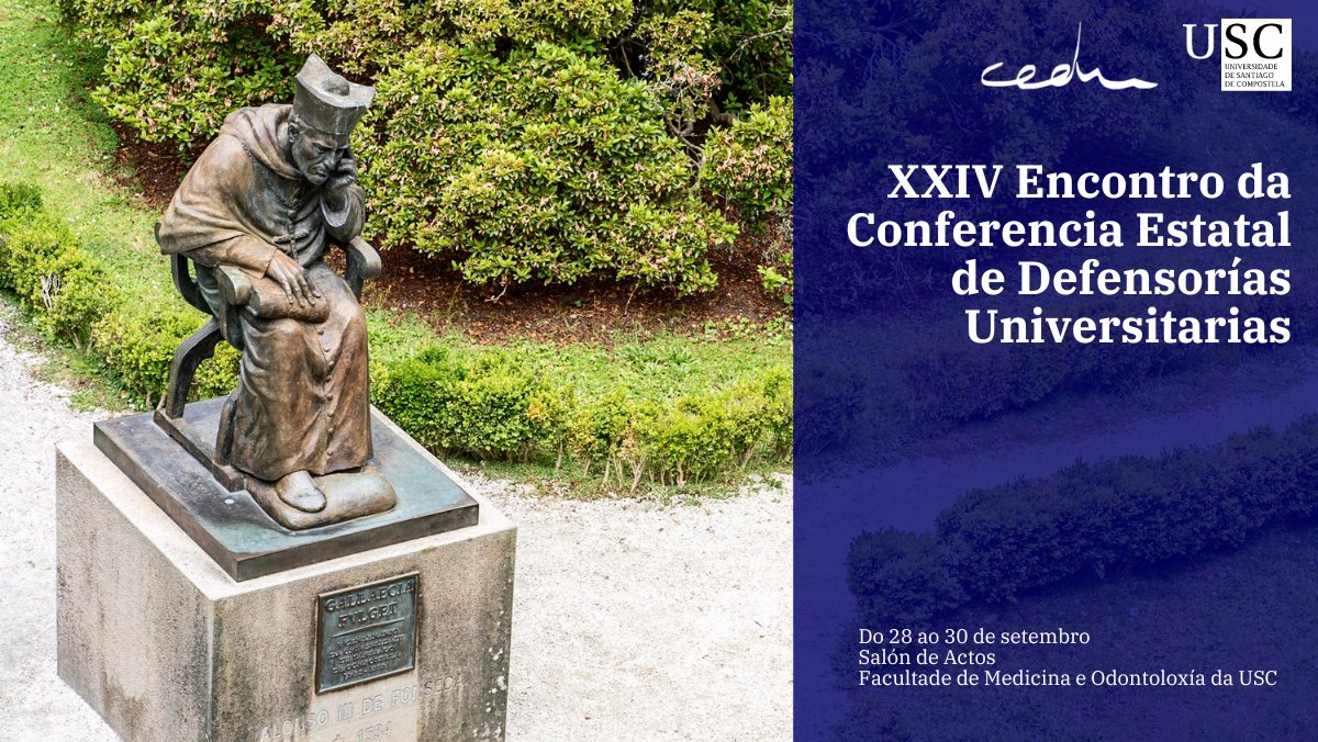 💬Lexislación, saúde mental e dereitos laborais centran o XXIV Encontro da Conferencia de Defensorías Universitarias (<a href="/cedu_ES/">CEDU (Defensorías Universitarias)</a>).  que bota a andar esta tarde na <a href="/UniversidadeUSC/">USC</a> 

🗓️ Do 28 ao 30 de setembro 
📍 Facultade de Medicina e Odontoloxía

🗞️usc.gal/gl/xornal/even…