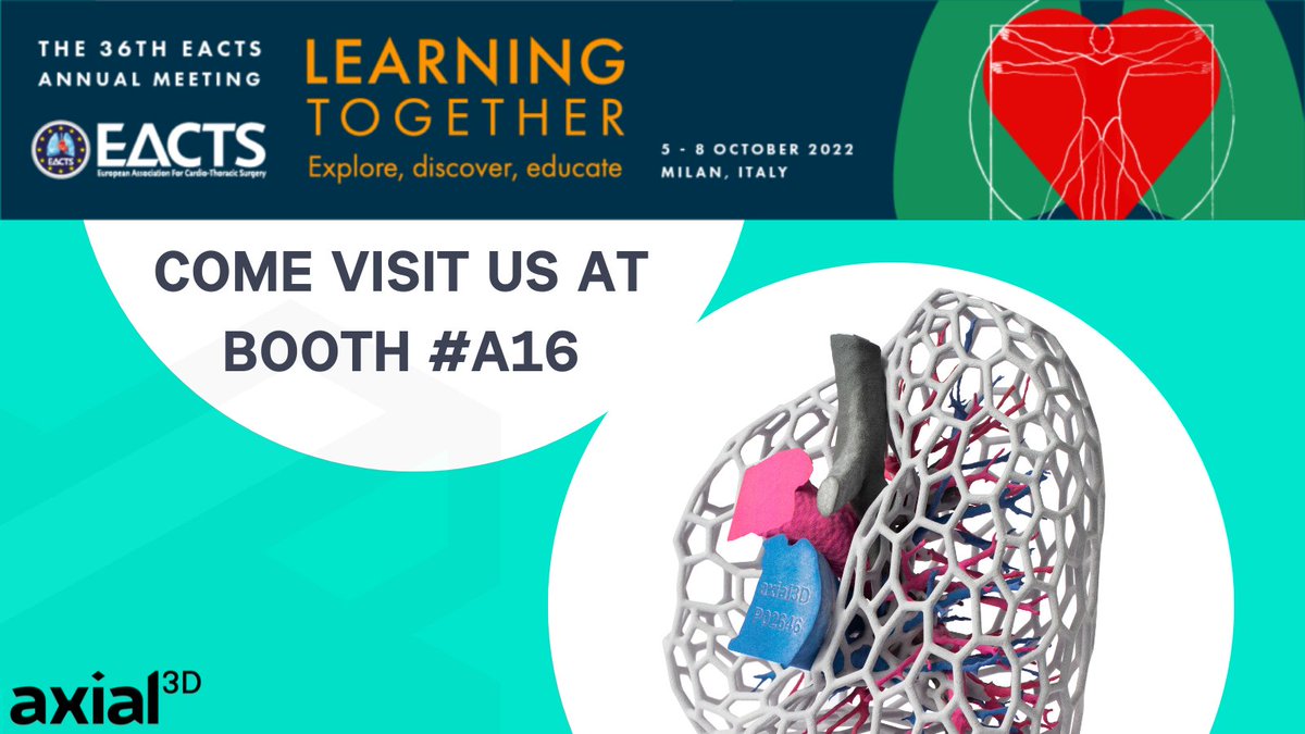 Axial_3D's tweet image. We&apos;re excited to be exhibiting at the @EACTS  European Association for Cardio-Thoracic Surgery Annual Congress with @AngioDynamics in Milan Italy! 
 Schedule a meeting with us here bit.ly/3dn010S #PatientSpecificSolutions #3Dprinting #Health #EATCS #EACTS2022 #CTSurgery