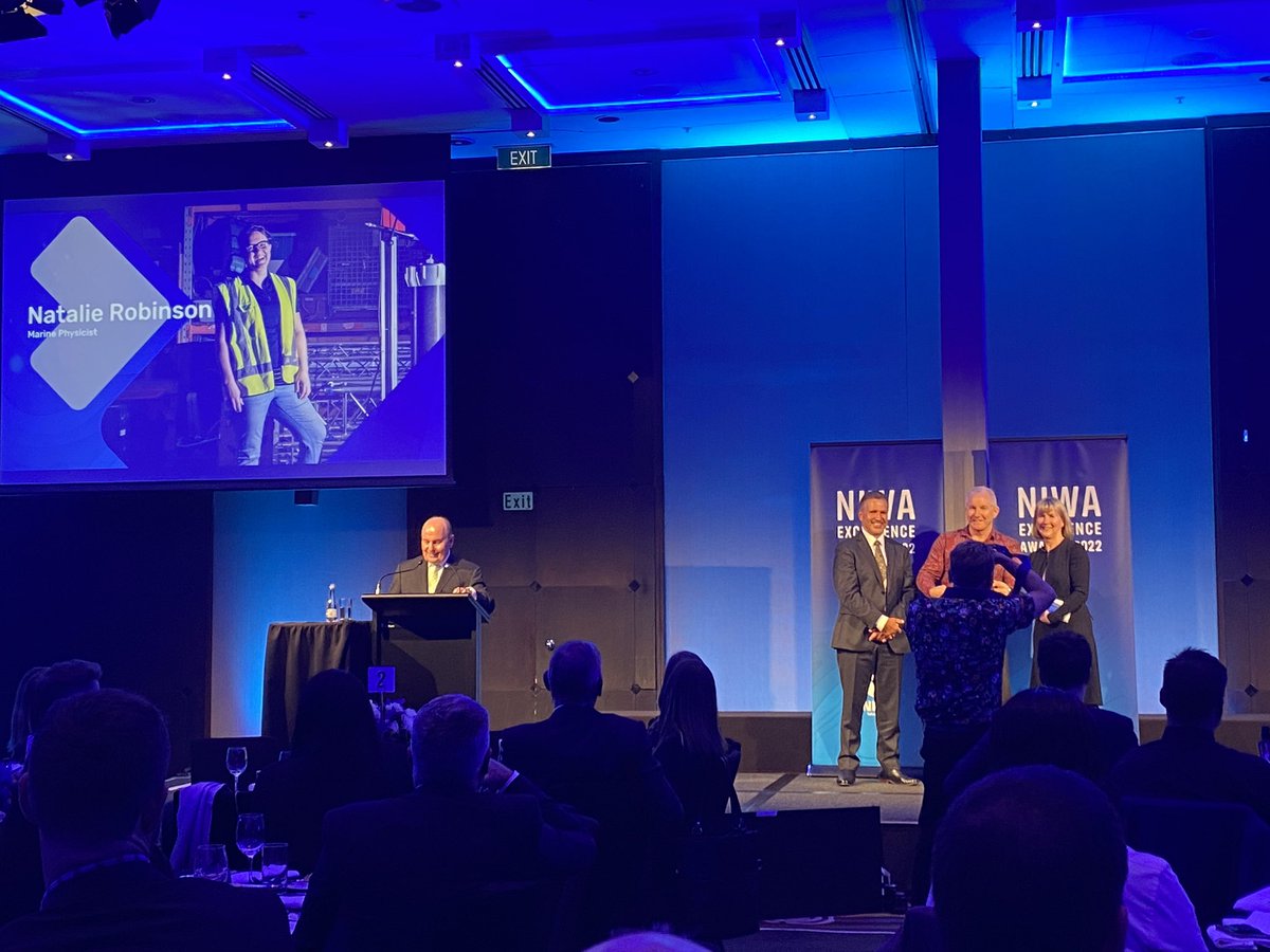 NIWA Excellence award for #SciComm for <a href="/PolarGirlNZ/">Natalie Robinson</a> this evening. 

Natalie is in prep for Antarctic field work so we got a nice audio message from her.

I’m sure @wavygk  will deliver the award

Well deserved 👏

P.S. she’s getting a postage stamp! - I’m going to send a letter!