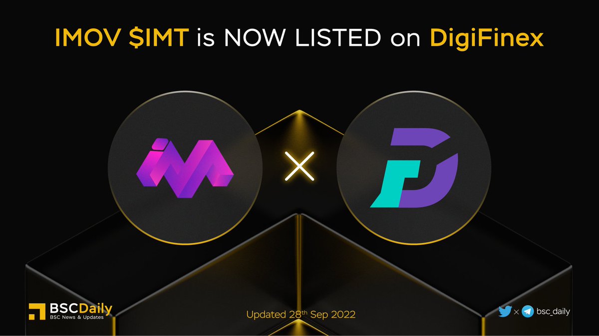 bsc_daily's tweet photo. 🎉 @Imovofficial $IMT is NOW LISTED on @DigiFinex 🚀

#IMOV - Motivating the world user community to exercise more and earn more passive income based on health data🔥

#IMT - the first-ever crypto-backed fitness app for people of all abilities🏃‍♂️

#BNB #BSC #WEB3 #M2E #METAVERSE https://t.co/Z5HrxPRFF2