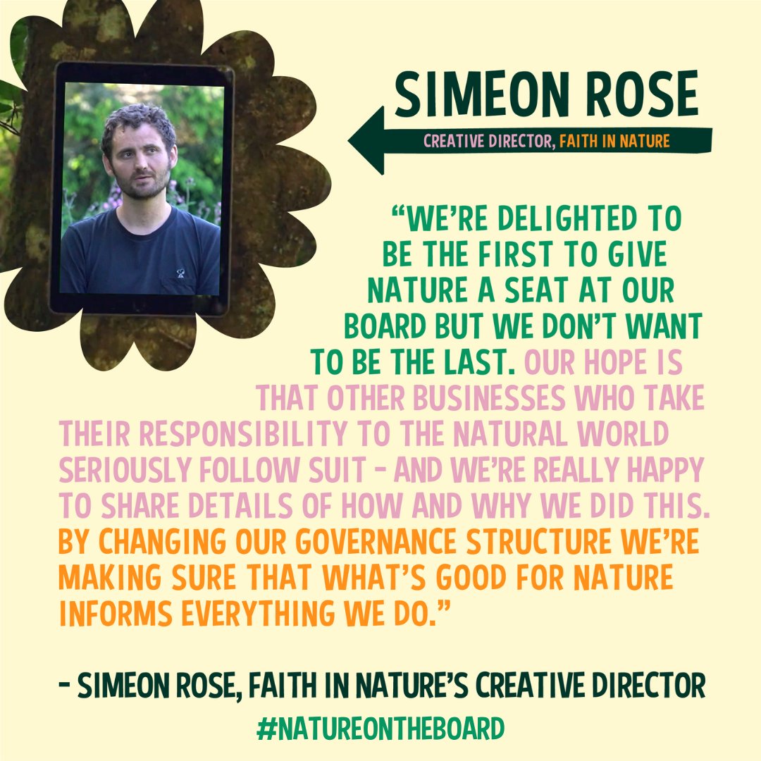 Simeon Rose, Creative Director here at Faith In Nature, says that the company doesn't 'want to be the last' to make Nature a Director 🌳🌼 We want other businesses to follow. That's why we're sharing the details of how we did it – and how you can too: faithinnature.co.uk/avotefornature