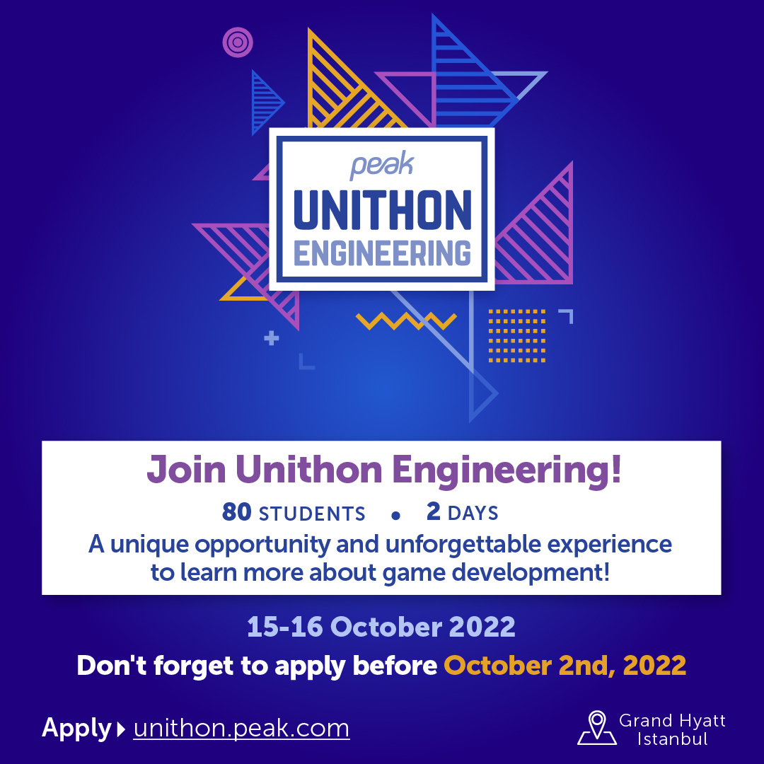 Peak Unithon Engineering başvuruları devam ediyor! İki gün boyunca Peak mühendisleri mentorluğunda kod geliştirmek ve eğlenceli bir deneyim yaşamak için etkinliğe başvurmayı unutma! Son tarih 2 Ekim 👉 unithon.peak.com