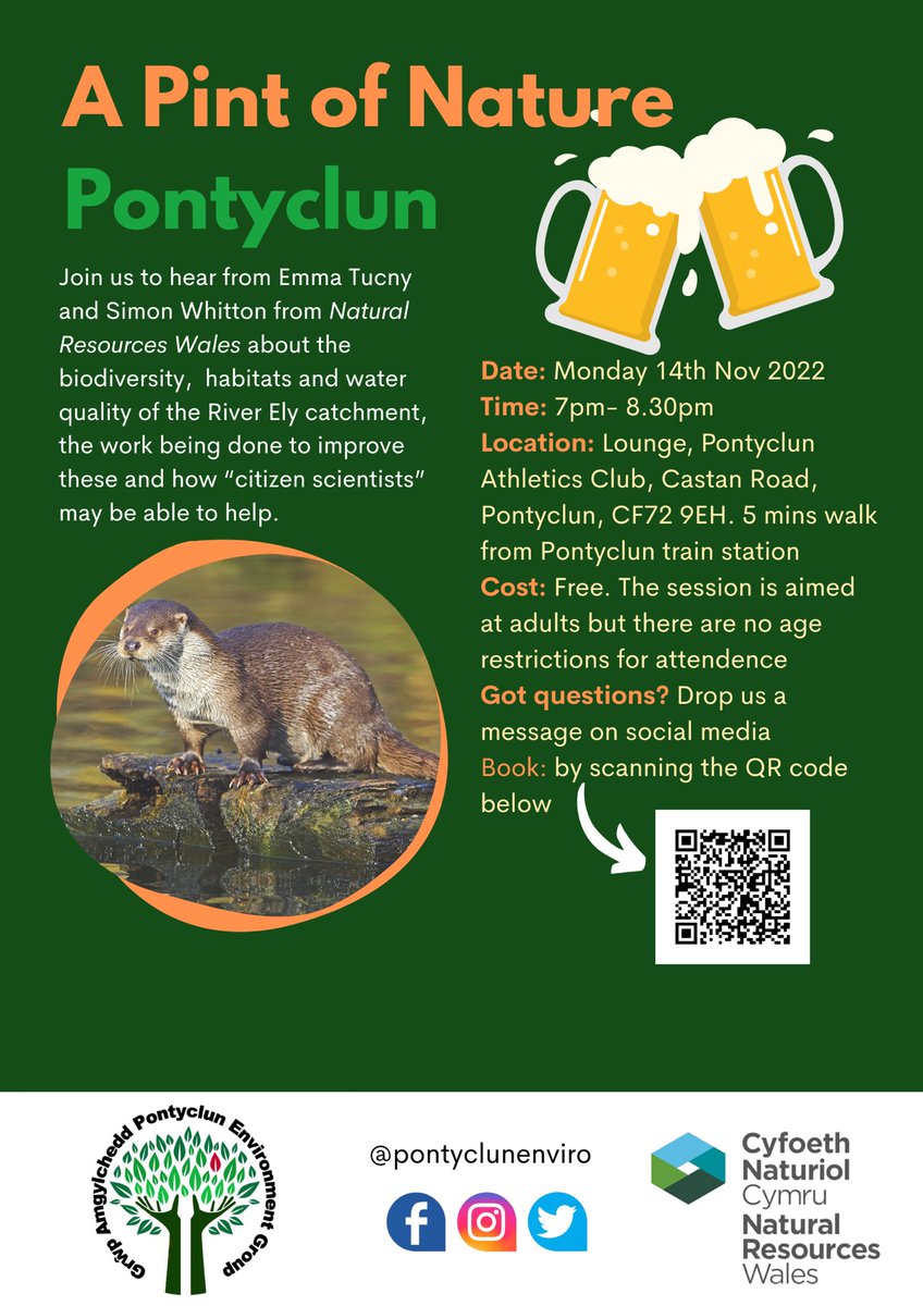 The second in our ‘Pint of Nature’ series is open for booking 🍻 Give a retweet if you think this is a great idea for engaging the wider community with wildlife and environmental issues #pontyclun #welshnature #wildwales #lovepontyclun #welshwildlife eventbrite.co.uk/e/pontycluns-p…