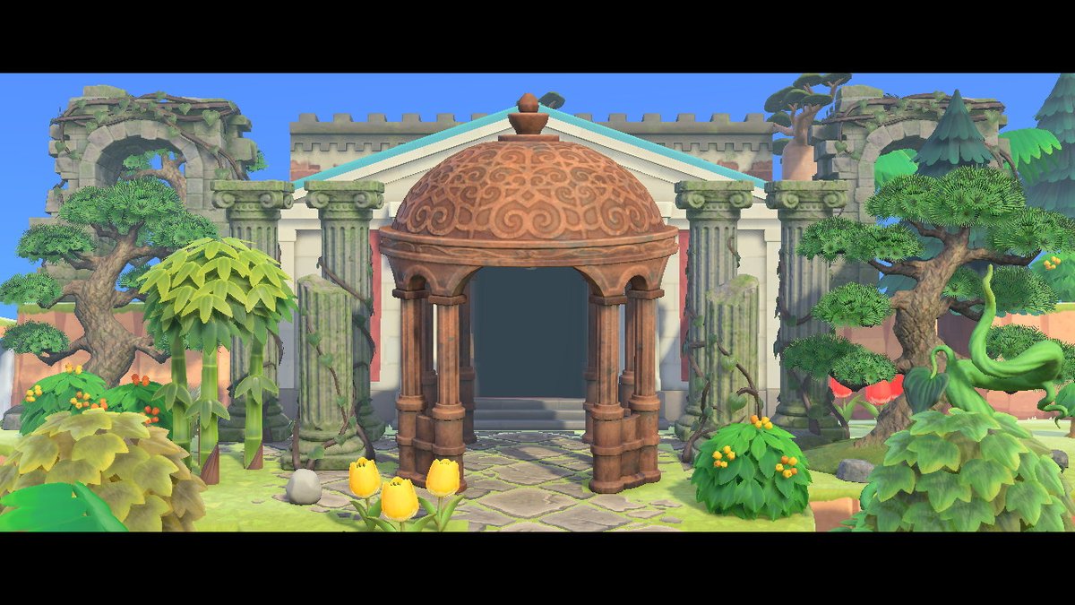 OmeniaB's tweet photo. En excursion avec 2 de mes habitants, nous sommes tombés sur ce temple caché dans la végétation et l'intérieur est incroyable

 #AnimalCrossing #ACNH #NintendoSwitch https://t.co/trPFZaiTRD