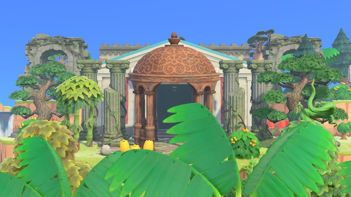 OmeniaB's tweet photo. En excursion avec 2 de mes habitants, nous sommes tombés sur ce temple caché dans la végétation et l'intérieur est incroyable

 #AnimalCrossing #ACNH #NintendoSwitch https://t.co/trPFZaiTRD