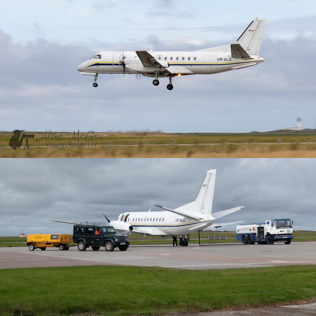 Ukrainian registered Saab 340 landing at Wick today for fuel. <a href="/WICAirport/">Wick John O'Groats Airport</a> #farnorthaviation