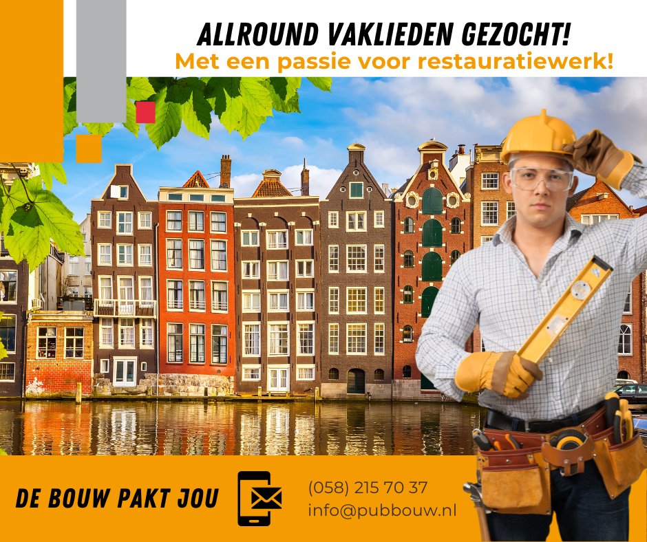 PUBBOUW's tweet photo. √ Hallo. Wij zijn PUB. Mogen wij je (vast)pakken voor een baan in de bouw? Je kunt als VAKKRACHT direct beginnen bij een ambachtelijke opdrachtgever in de buurt van LEEUWARDEN!

PUBkracht worden? Neem dan meteen contact op ⤵️
☏ 058 215 7037 (Jannes de Boer)
#pubbouw #bouwbricks https://t.co/VNAWLbSqYh