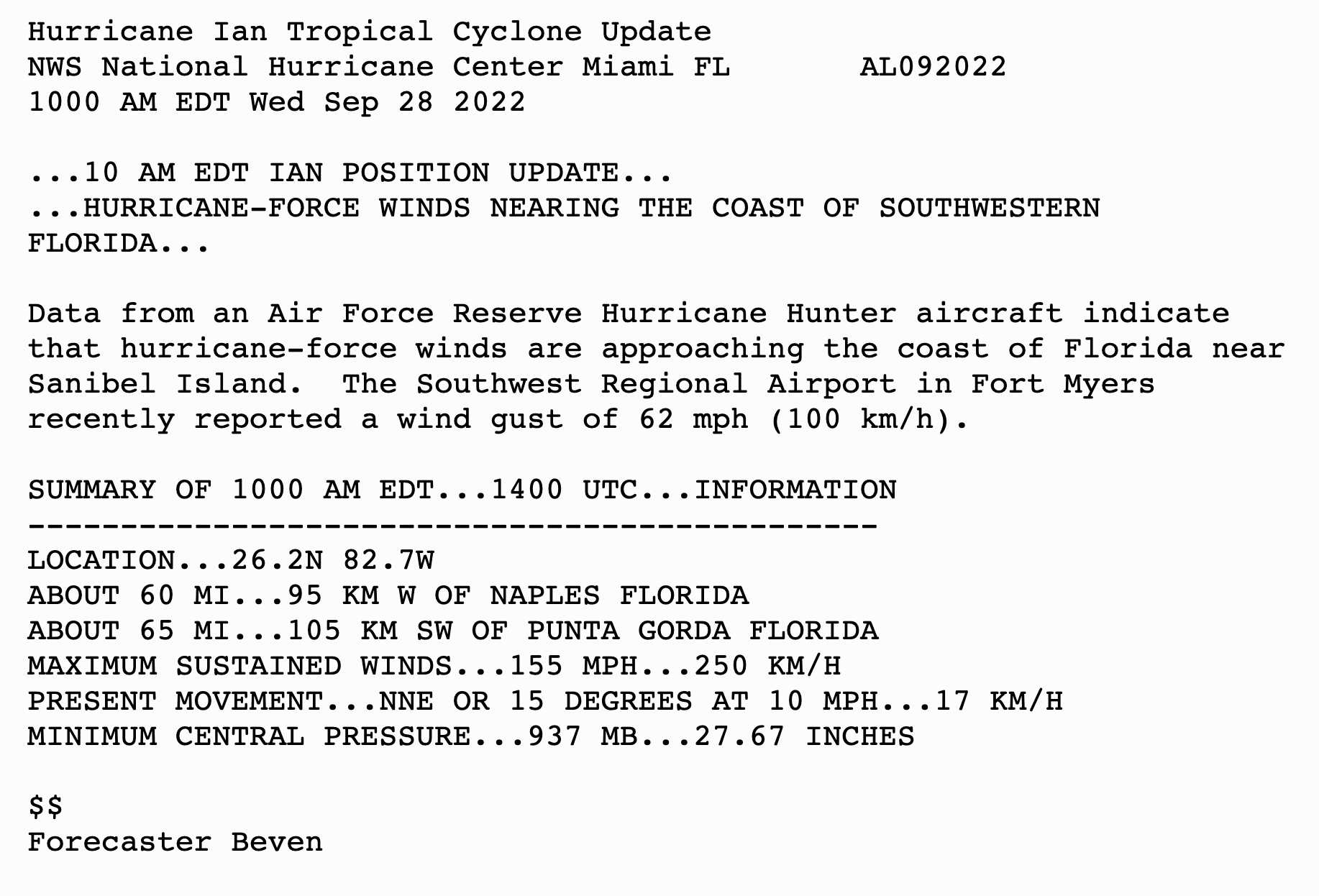National Hurricane Center on Twitter "10 AM EDT 9/28 Tropical Cyclone