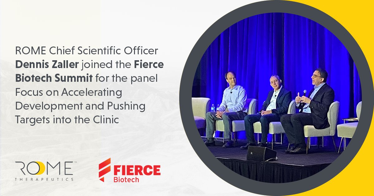 Last week, the 2022 @FierceBiotech Summit featured insights from leaders in the field, including ROME CSO, @Dennis_Zaller. Check out this photo from his panel. #IlluminatingtheDarkGenome
