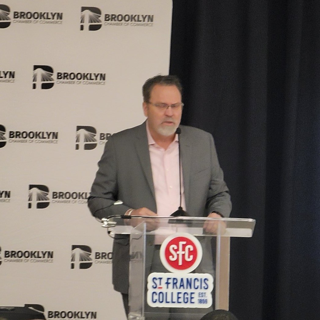 slonial's tweet photo. Incredibly inspiring words from @SFCNY President Miguel Sainz about siginging a lease, building out &amp; moving into their new campus in ONE year, and the reason why... because they put their mission &amp; student education 1st. @BrooklynChamber #NonprofitSummit #BrooklynIsBack https://t.co/qRKh85JT7r