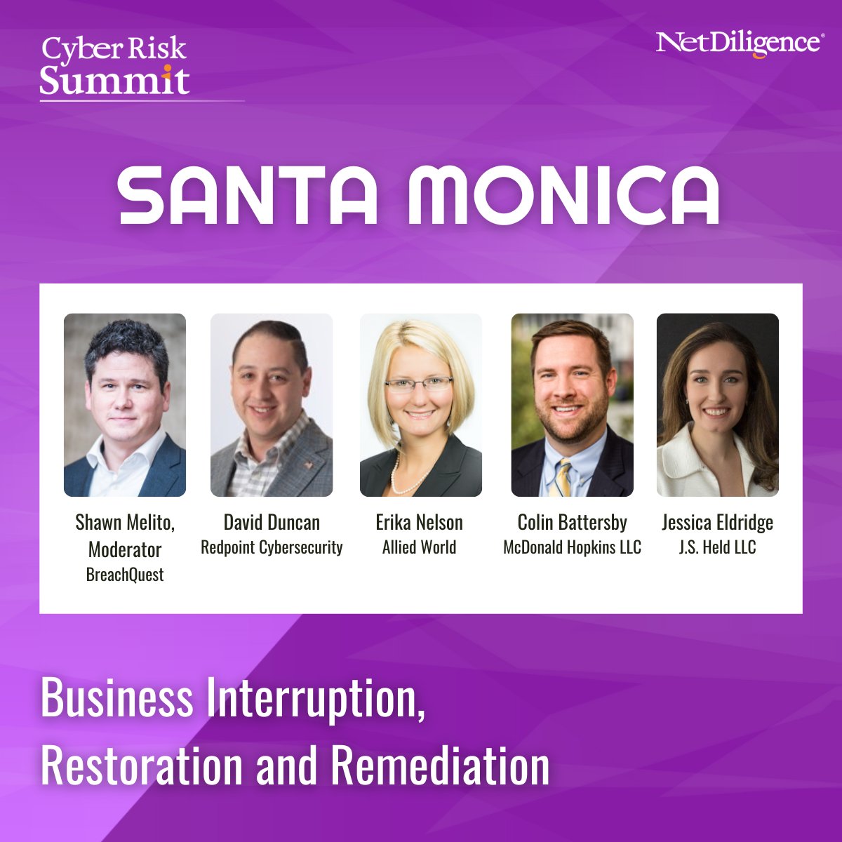 BreachQuest is a sponsor at <a href="/NetDiligence/">NetDiligence®</a> #CyberRiskSummit in Santa Monica.  Our CRO, Shawn Melito, is the moderator for the  all-star panel on Business Interruption - Restoration &amp; Remediation
@redpointcyber @alliedworld @mcdonaldhopkins