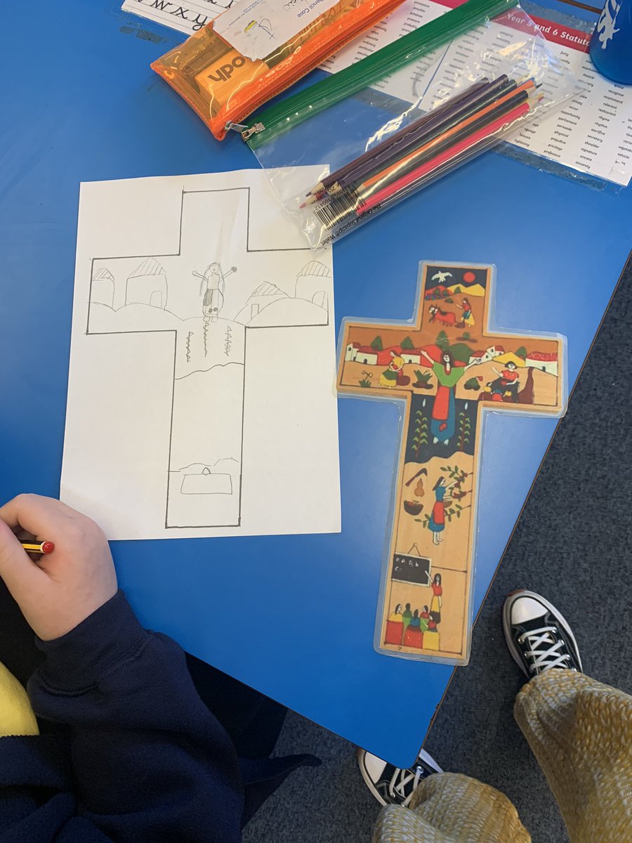 StPetersYr5's tweet photo. To finish our reflective filled day, we are making our own Salvadorian crosses, thinking about what makes us special #HandToMouth #LettersForCreation https://t.co/sKm0y4nWfK
