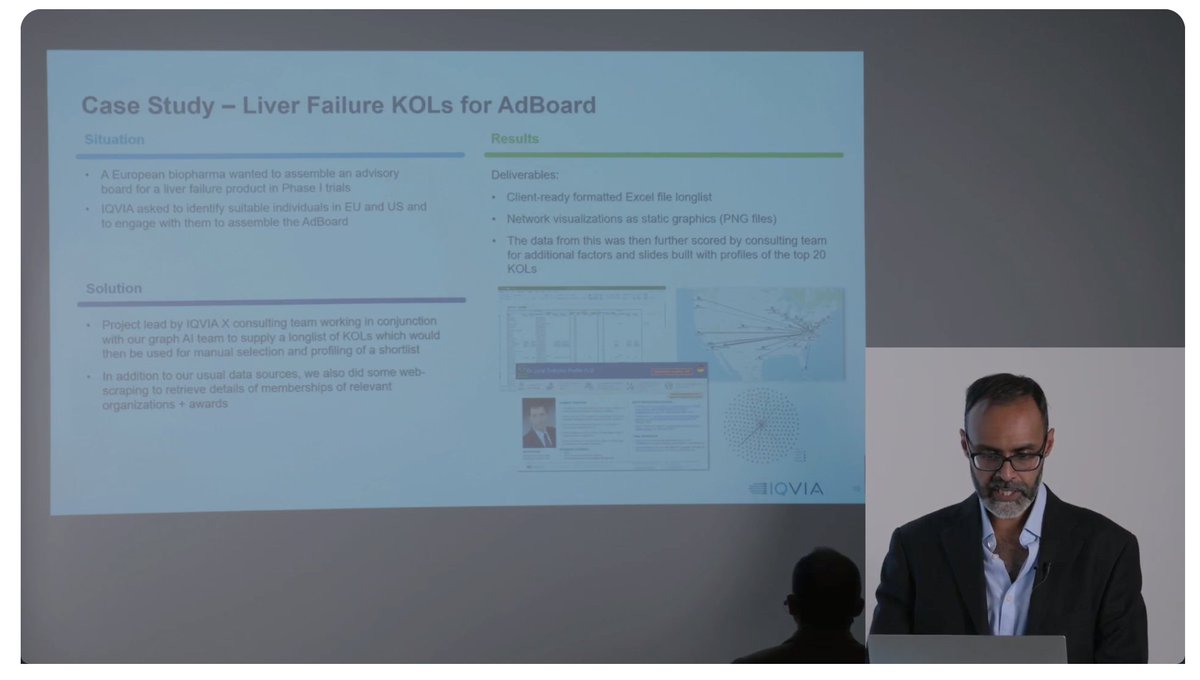 ontotext's tweet photo. .@zeshanghory from IQVIA sharing experience from building a knowledge graph & applying graph analytical techniques to identify the influential clinical & scientific thought leaders, & how their messages propagate over the network.
#KGF22 https://t.co/Pq3dIPawGQ