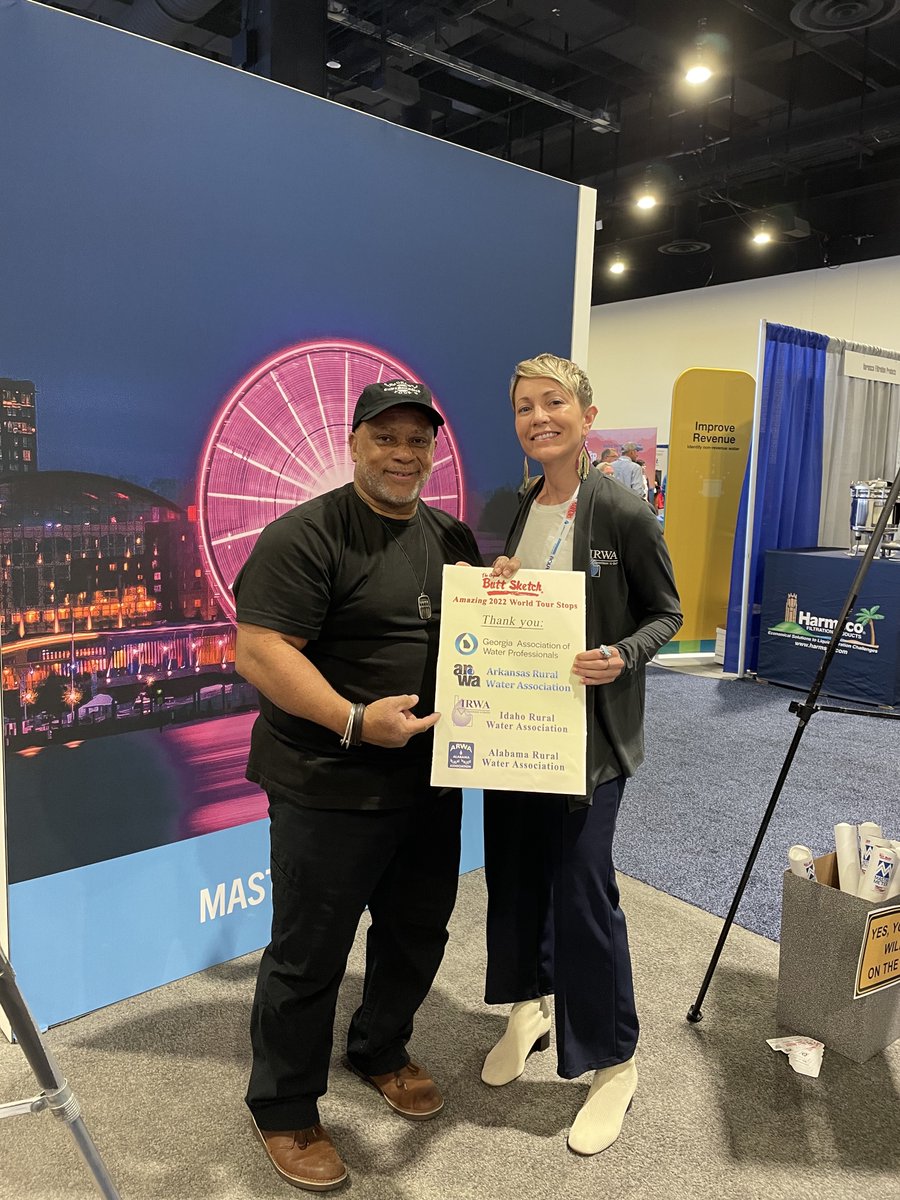 MasterMeterInc's tweet photo. We've had a great time at @NRWA's #WaterPro 2022 Conference! Hard to believe today is the last day. Don't miss your chance to #getsketched by Krandel Newton, the Original @buttsketch Artist, in #MasterMeter Booth 513! Here will be here until noon today. https://t.co/gD0UiXb5es