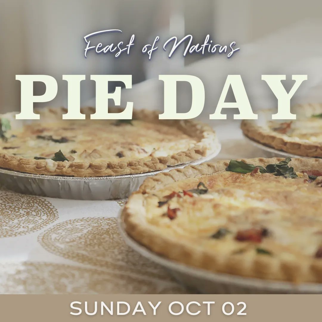 thebridgecan's tweet photo. We're so excited to be one again having our Feast of Nations after service this Sunday and guess what?

It's PIE DAY! 🥧 

Please bring a savoury OR sweet pie to share for our Feast of Nations - we look forward to seeing you this Sunday. https://t.co/izBCYSvdqy