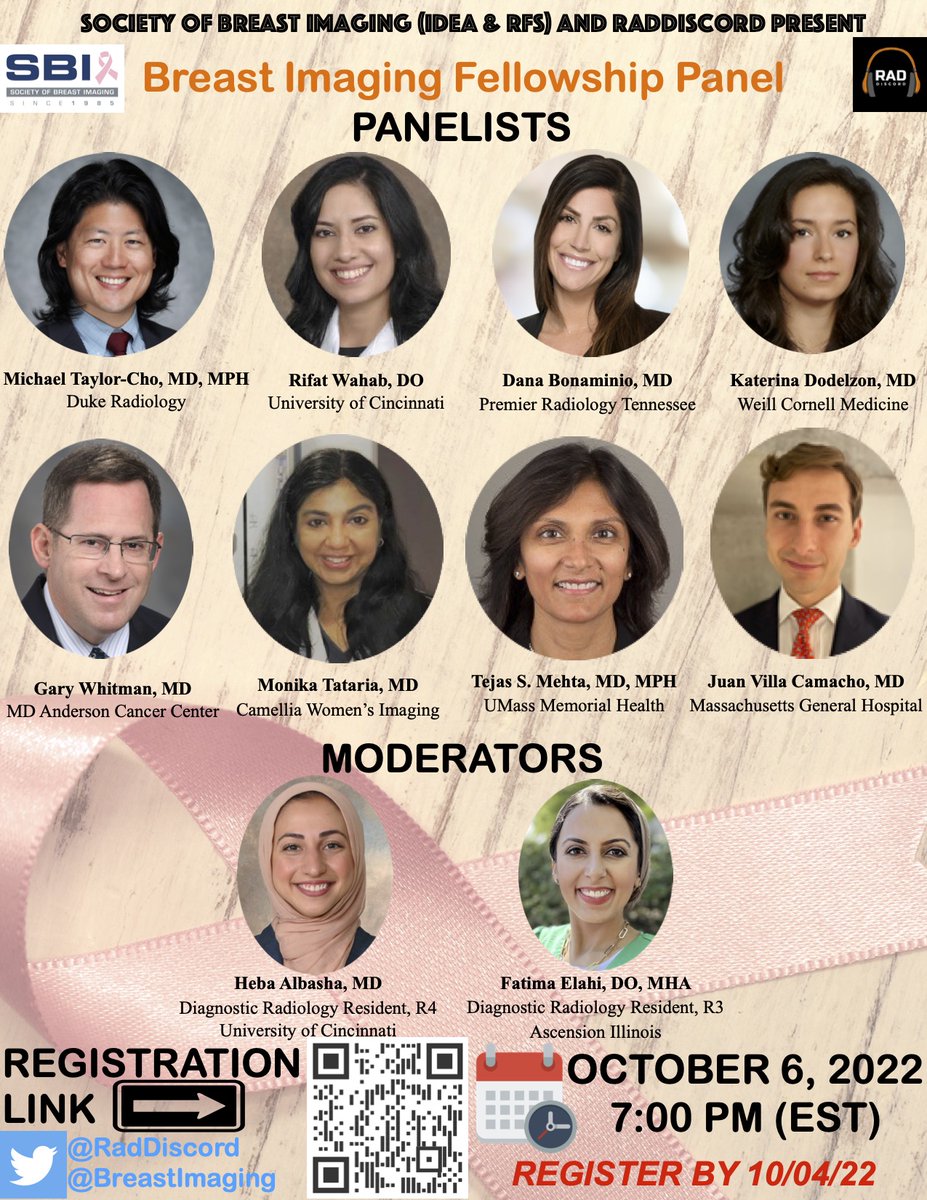 Interested in breast imaging? Register here to learn about the #breastimaging fellowship from experts in the field: bit.ly/3xWZzNV @RadDiscord @BreastImaging